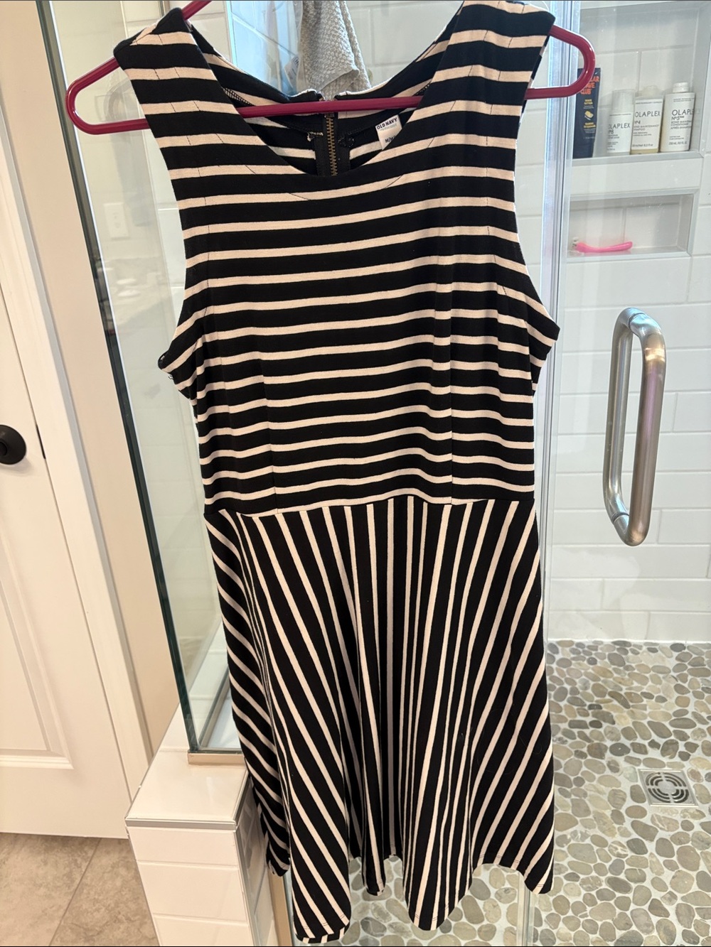 Old Navy Black and White Striped Sleeveless Fit-and-Flare Dress